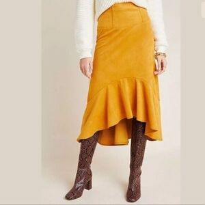 Anthro Sueded Flounced Midi Skirt